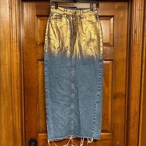 XS Zara Denim Maxi Skirt with Gold (ABBA)